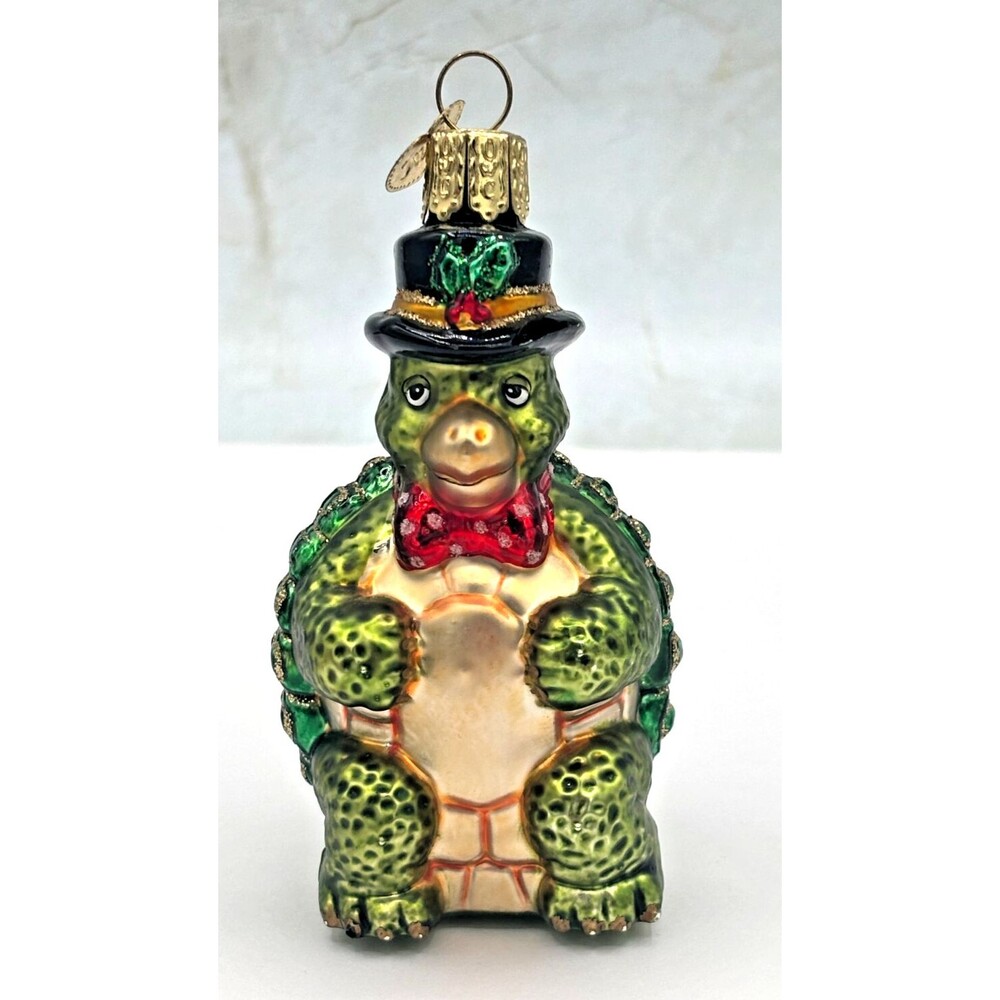 Old World Christmas Green Sea Turtle Ornament Hand Blown Glass Hand Painted EUC‎